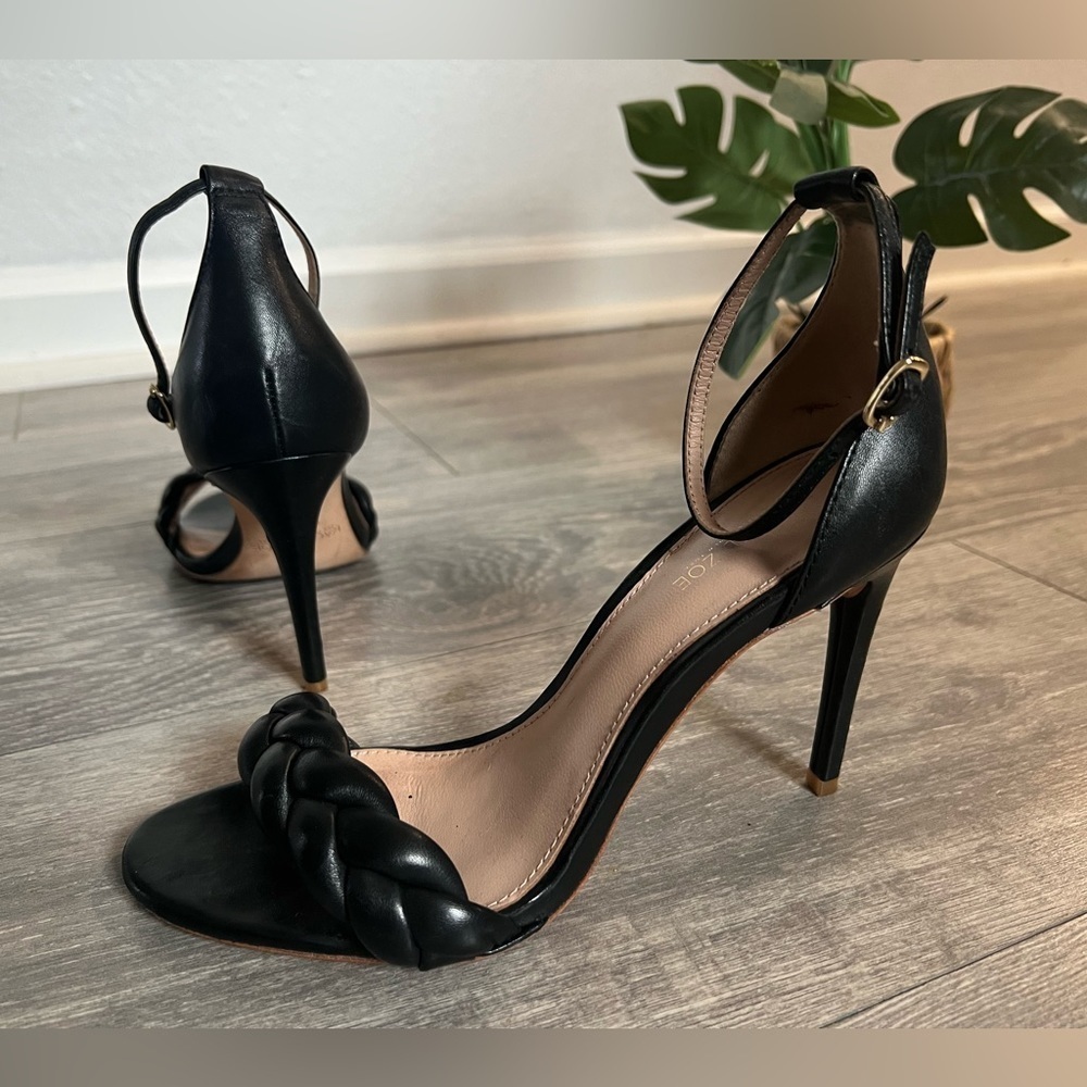 Rachel Zoe Ashton Braided Black Leather Stiletto Pump in black. Size 6.5